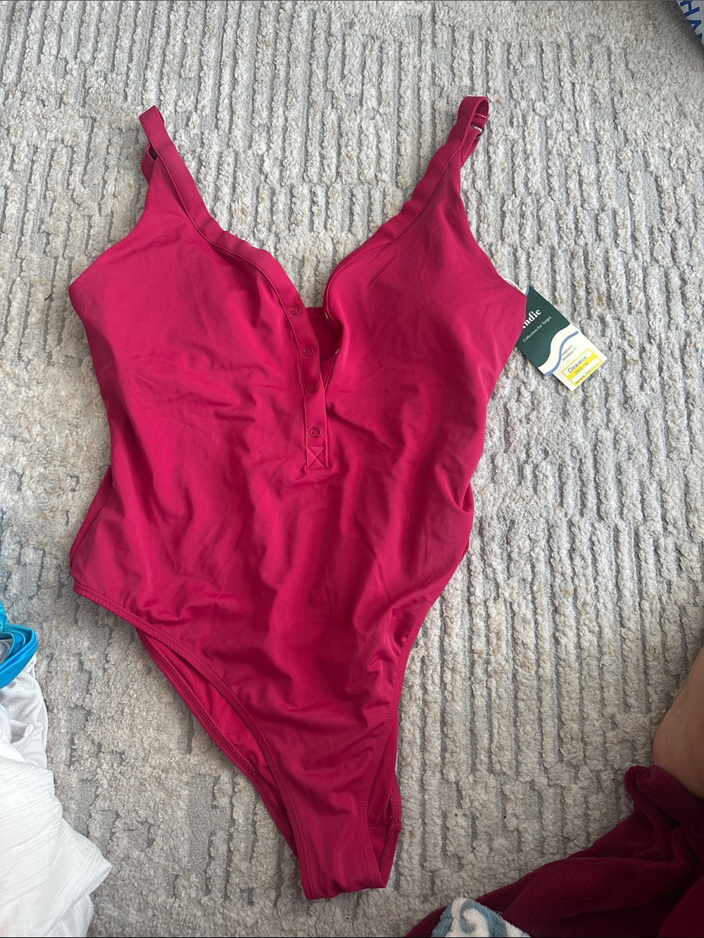 Andie Bright Magenta Kids women Swimsuit with Button Placket